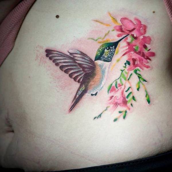 flower tattoo hummingbird