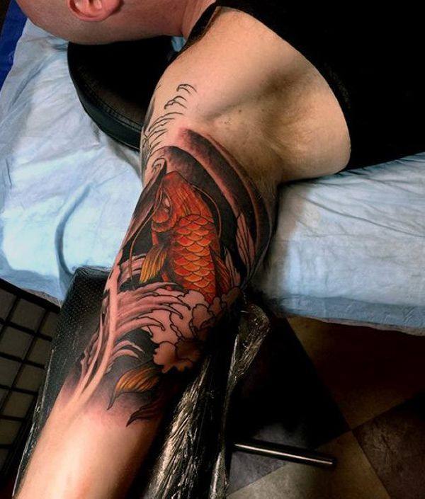 lower leg koi tattoo