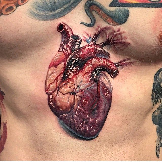 Anatomical Heart Stomach Tattoo