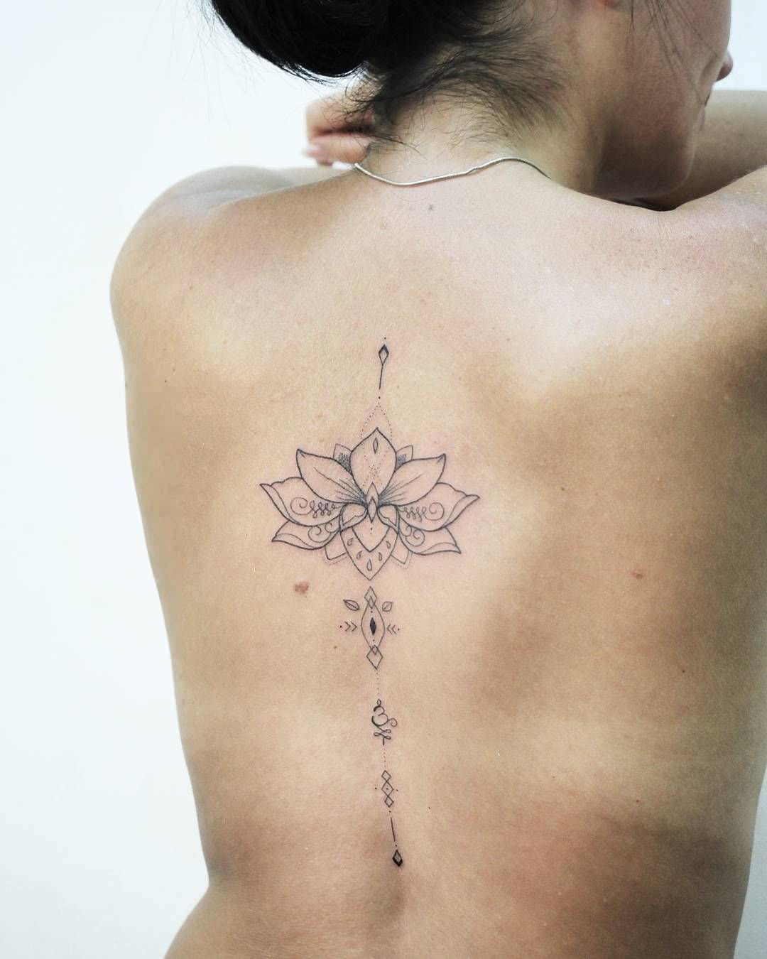Lotus Mandala Spine Tattoo