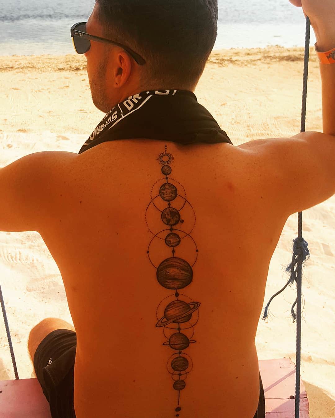 Solar System Spine Tattoo