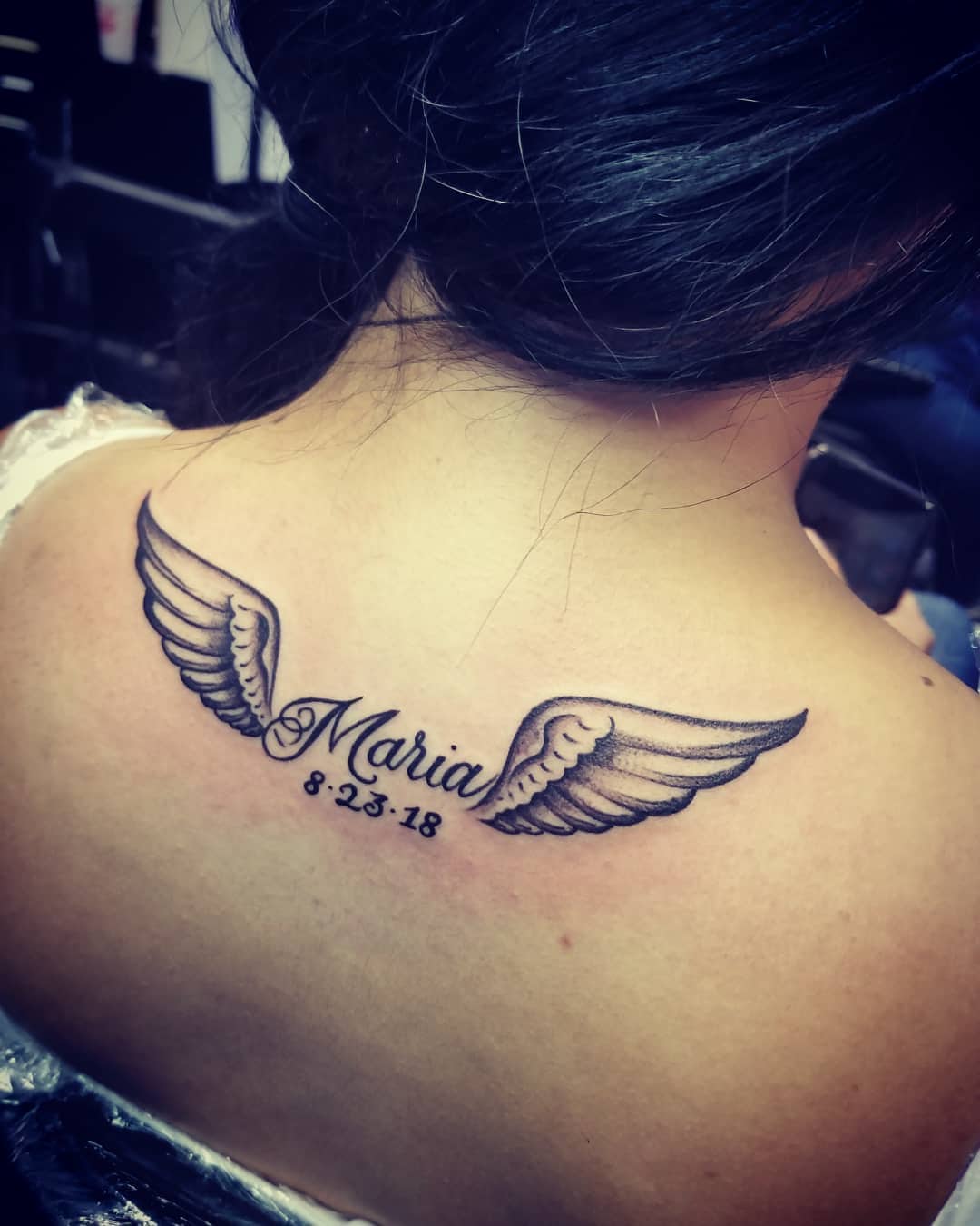 Tribute Angel Wings Name Tattoo