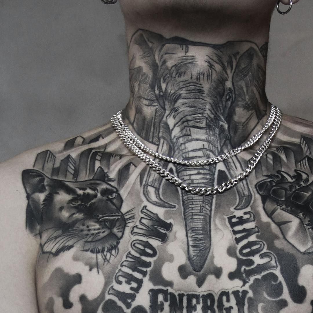 elephant tattoo neck