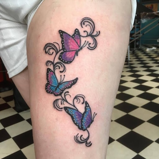 Butterflies Thigh Tattoo