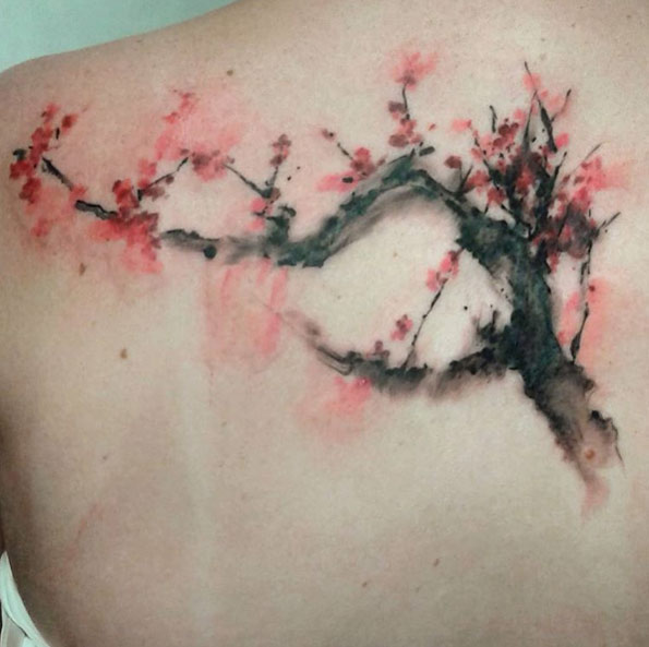 Faded Watercolor Cherry Blossom Tattoo