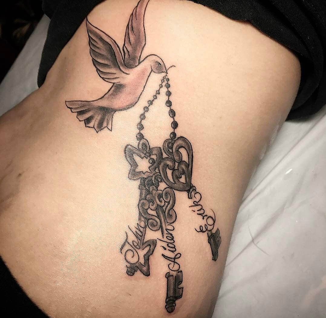 Dove and Three Keys Tattoo
