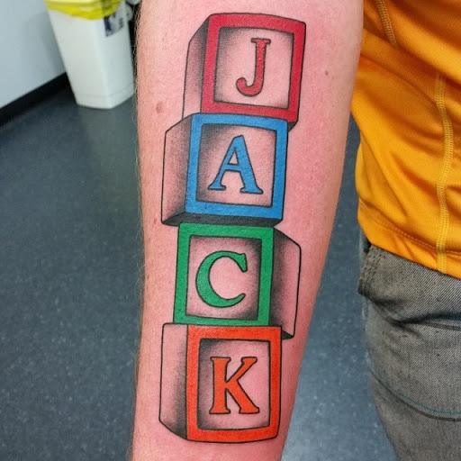 Blocks Kids Name Tattoo