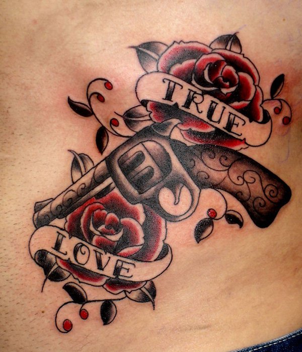 Mexican Rose and Gun Tattoo