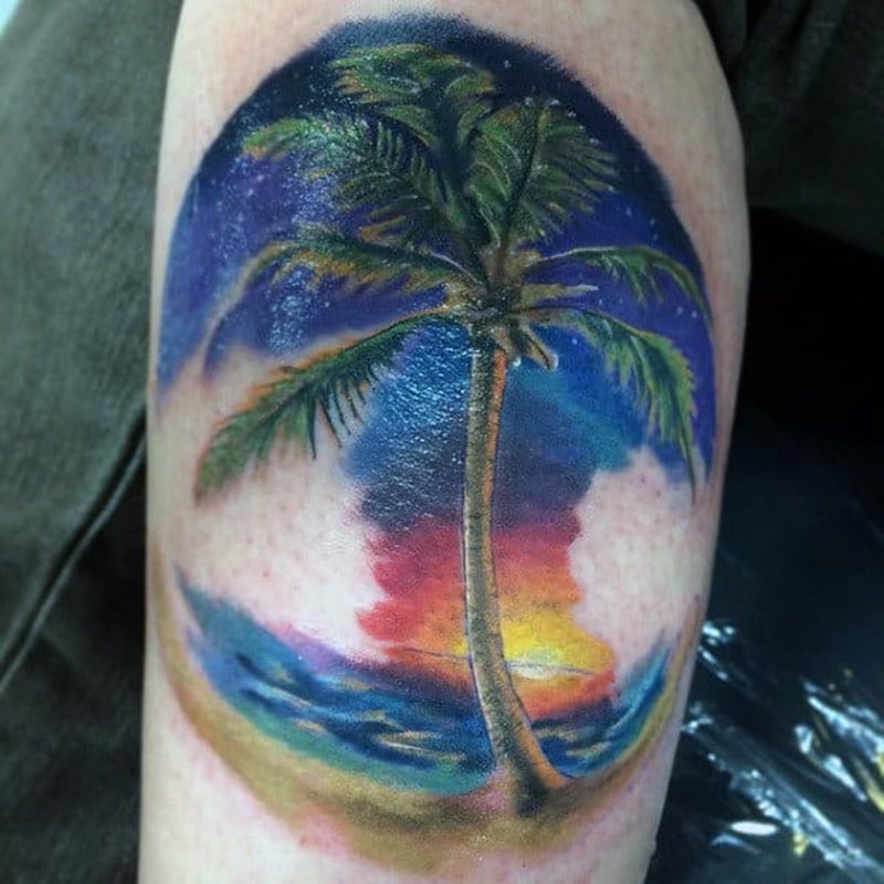 Geometric Palm Tree Tattoo.